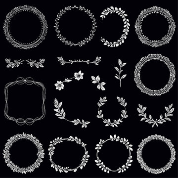 Set of hand drawn floral frames dividers vector image