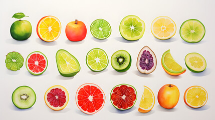 Vibrant Watercolor Citrus Fruits Collection