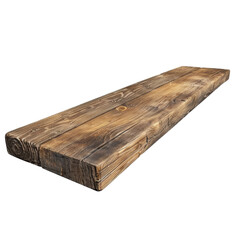 A rustic wooden shelf with a dark brown stain and a natural wood grain.