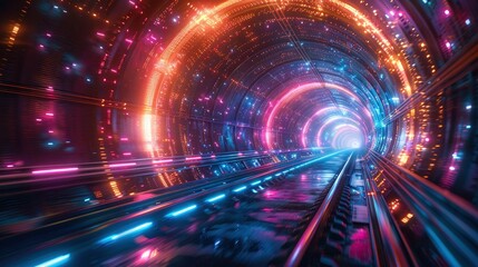 abstract flight in retro neon hyper warp space in the tunnel d illustrationimage