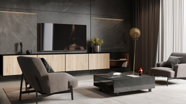 Modern design of a small living room interior.