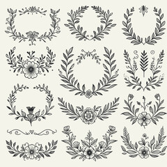 Set of hand drawn floral frames dividers vector image