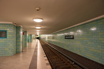 Underground station in Berlin Alexanderplatz. Underground station close-up.