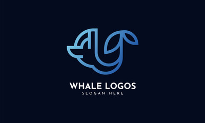 Monogram Whale logo design. Animal logo. Whale monoline logo design icon vector illustration