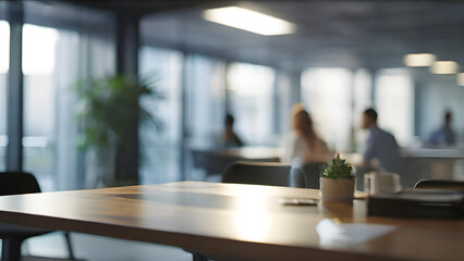 Blurred Team Meeting with Glass Office Windows