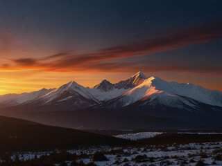 Sunset Over Snow-Capped Mountains