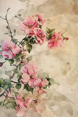 A watercolor painting of delicate pink roses on a soft, textured background. Romantic and elegant floral art perfect for invitations, cards, and adding a touch of beauty to any project.
