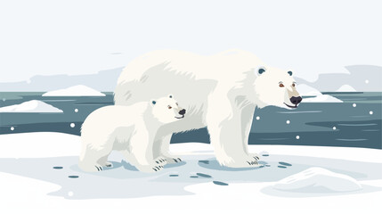White polar bears family in wild nature. Arctic North