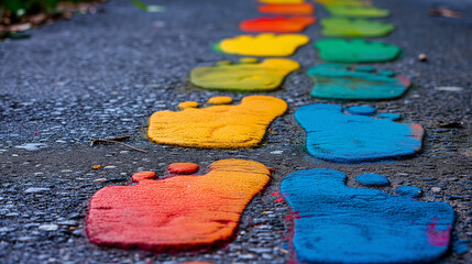 Multi-Colored Footprints: footprints in various colors walking side by side, demonstrating the idea that diverse paths can coexist and move forward together