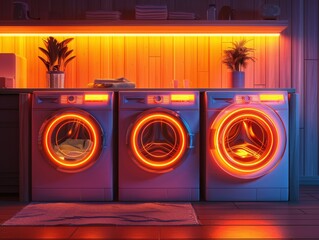 Neon washing machine and dryer in laundry room - 788335079