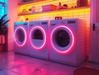 Neon washing machine and dryer in laundry room - 788335205