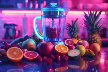 Neon blender on a kitchen backdrop - 788335291
