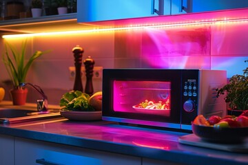 Neon microwave oven in a kitchen - 788335418
