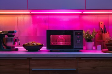 Neon microwave oven in a kitchen - 788335422