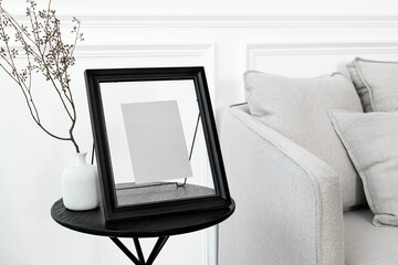 Fototapeta premium Picture frame png mockup in a minimal decor living room