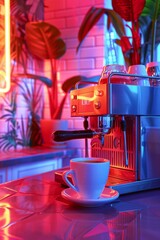 Neon coffee maker brewing espresso - 788335487