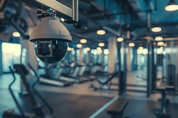 Close up security cctv camera in gym - 788336041