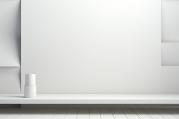 3d rendering of a white room with a white wall and a shelf