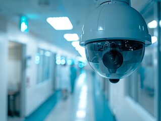 Close up of surveillance camera in hospital - 788336231