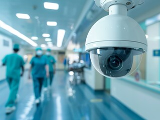Close up of surveillance camera in hospital