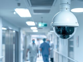 Close up of surveillance camera in hospital - 788336287