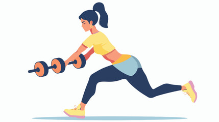 Fototapeta na wymiar Woman training doing lunges with dumbbell vector flat