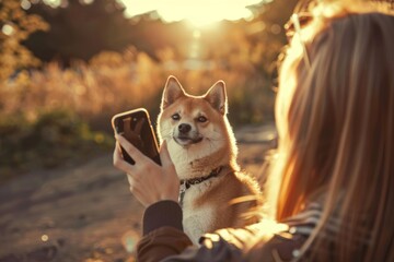 Woman take photo of their dog