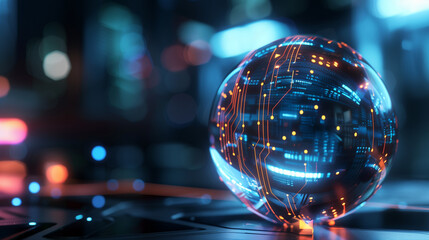 Fototapeta na wymiar futuristic cyber tech background digital data globe with glowing binary lines, modern technology wallpaper