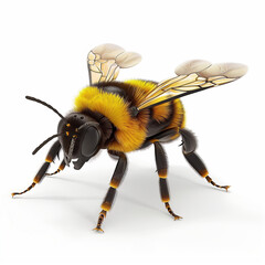 Bee close-up isolated on white background - obrazy, fototapety, plakaty