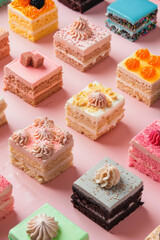 Colorful square shaped cakes pattern for background