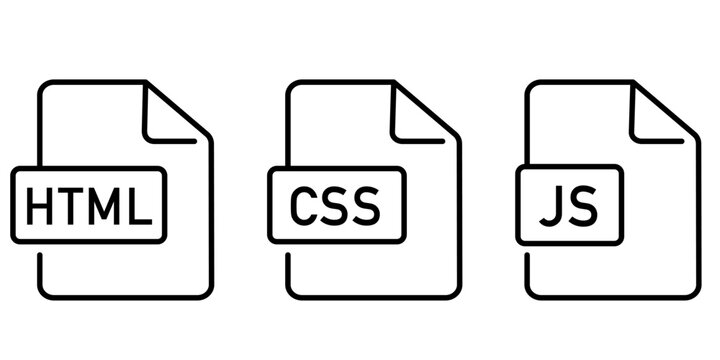 HTML5 CSS3 JS document outline icon set. Web development file of html, css and javascript programming languages symbol set.