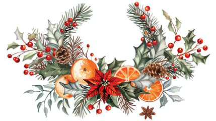 Wreath made of bunches of rowan berries branches of c - obrazy, fototapety, plakaty