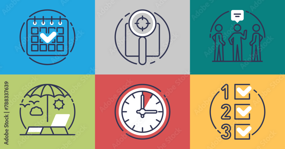 Aufkleber time management for effective business work organization outline grid concept. task efficiency and p