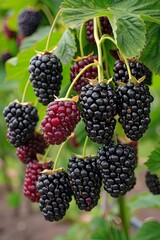 ripe blackberry fruits in the garden or forest. ai generated