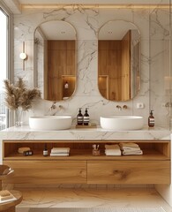 Modern Bathroom With Two Sinks and Mirrors
