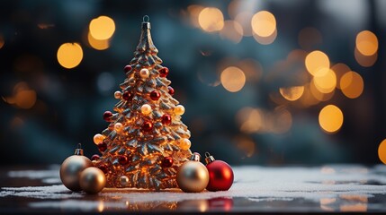 Christmas tree on bokeh background. Christmas and New Year concept. - obrazy, fototapety, plakaty