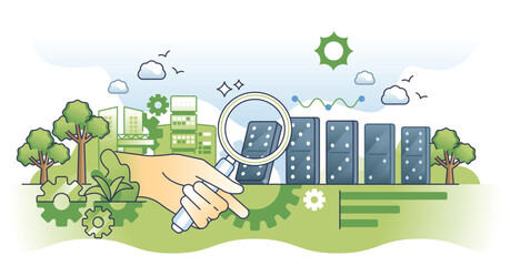 Impact analysis with business risk factors evaluation outline hands concept. Process management and balance control vector illustration. Hazard and potentially threats prediction and avoidance.