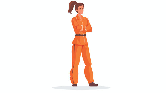Young sad woman dressed in orange prisoner uniform isolated
