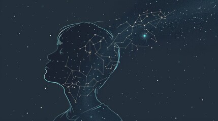 Astrological Constellations within Human Silhouette - obrazy, fototapety, plakaty