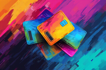 The digital wallet with elements of pop art, amidst vibrant digital landscapes, colorful, dynamic.