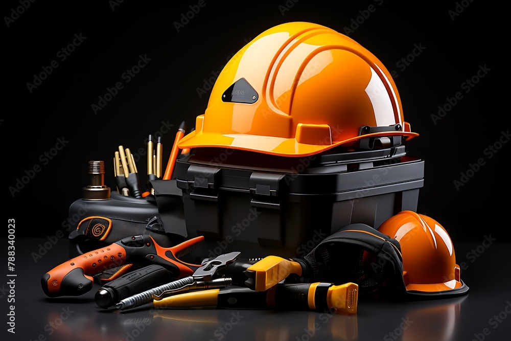 Canvas Prints 3d illustration of a toolbox full of construction tools on dark background