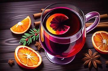 Mulled wine with orange and spices in watercolor style - 788340019
