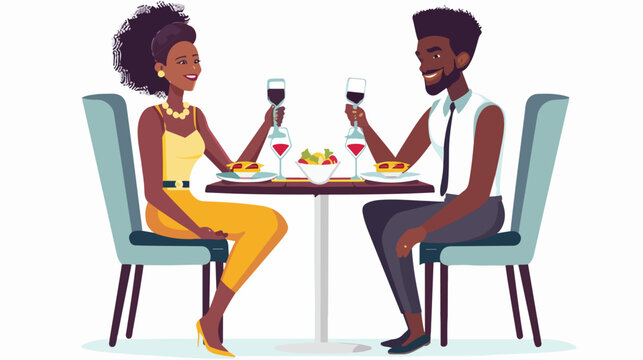 African american Man and woman dinner in a restaurant