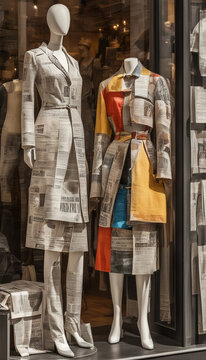 Fashionable Women's Outfits Made of Newspapers