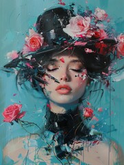 Woman Wearing Hat With Roses