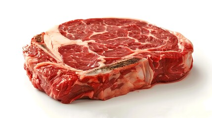 Fresh raw beef steak isolated on white background, prime meat cut. Gourmet cooking and dining concept. Ideal for culinary websites. AI