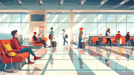 Airport departure lounge room terminal with waiting p - obrazy, fototapety, plakaty