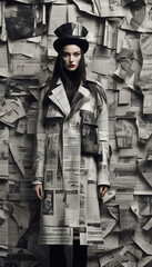 Woman in Newspaper Coat and Hat