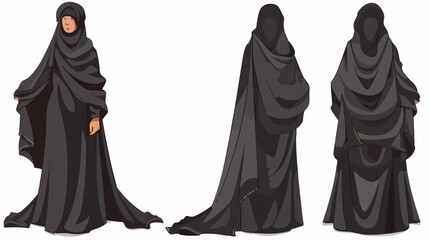 Arabian woman in black islamic dress. Traditional mus