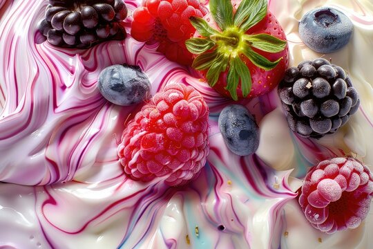 Yogurt Symphony Colorful fruits are gently swirled into creamy yogurt